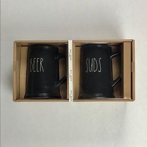 RAE DUNN Black Ceramic Beer Mug Set